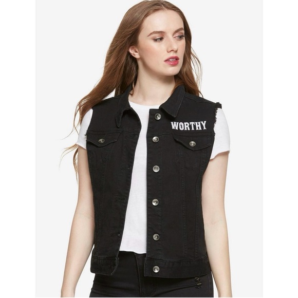 Her Universe Marvel Avengers Thor God Of Thunder Girls Denim Vest Size Small - Picture 1 of 10